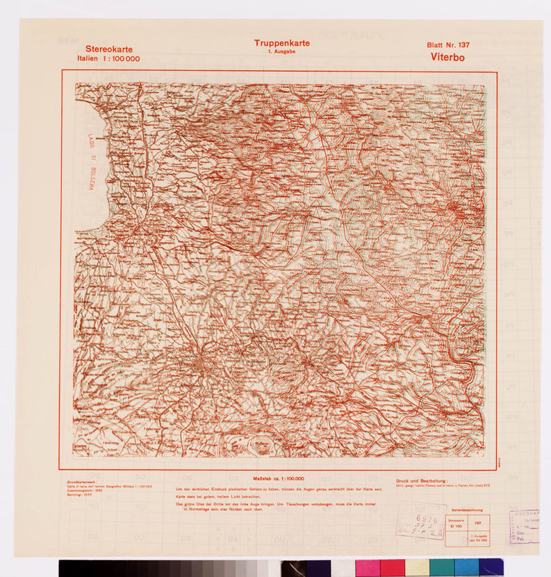 (N:8873) TRUPPENKARTE - STEREOKARTE - (CARTA STEREOSCOPICA PER USO MILITARE) - Foglio 137 - Viterbo (B0008661) Carte e stampe antiche: riproduzione a colori su carta (formato A2)