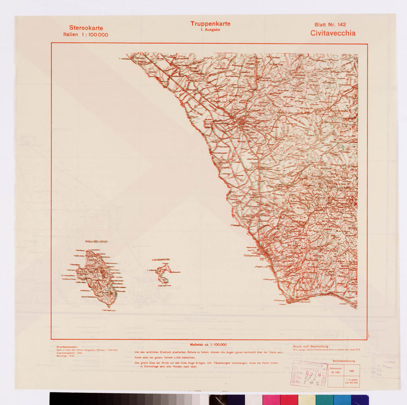 (N:8866) TRUPPENKARTE - STEREOKARTE - (CARTA STEREOSCOPICA PER USO MILITARE) - Foglio 142 - Civitavecchia (B0008666) Carte e stampe antiche: riproduzione a colori su carta (formato A2)