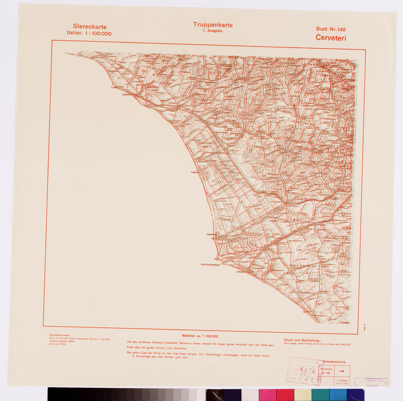(N:8859) TRUPPENKARTE - STEREOKARTE - (CARTA STEREOSCOPICA PER USO MILITARE) - Foglio 149 - Cerveteri (B0008673) Carte e stampe antiche: riproduzione a colori su carta (formato A2)