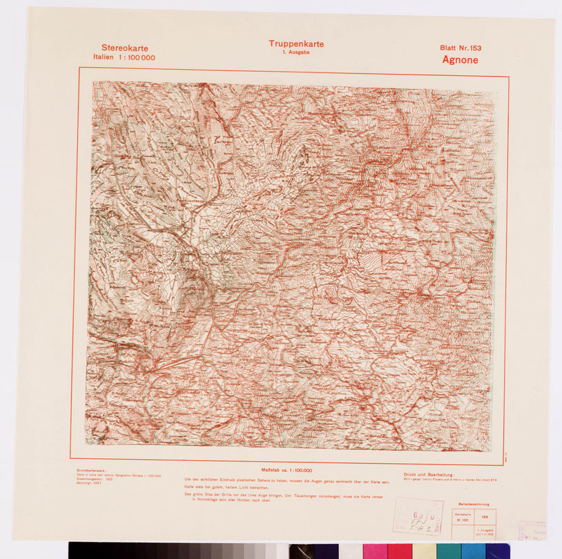 (N:8854) TRUPPENKARTE - STEREOKARTE - (CARTA STEREOSCOPICA PER USO MILITARE) - Foglio 153 - Agnone (B0008677) Carte e stampe antiche: riproduzione a colori su carta (formato A2)