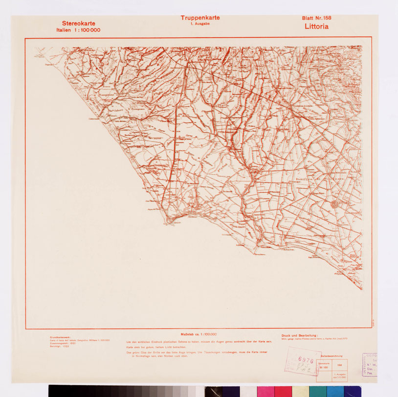 (N:8852) TRUPPENKARTE - STEREOKARTE - (CARTA STEREOSCOPICA PER USO MILITARE) - Foglio 158 - Littoria (B0008679) Carte e stampe antiche: riproduzione a colori su carta (formato A2)