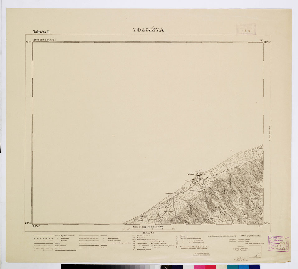 (N:7440) CARTA DELLA CIRENAICA AL 1:50.000 - TOLMETA II - Tolmeta (B0009578) Carte e stampe antiche: riproduzione a colori su carta (formato A2)