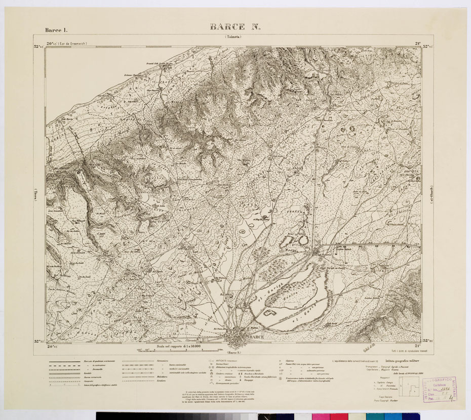 (N:7420) CARTA DELLA CIRENAICA AL 1:50.000 - BARCE I - Barce N. (B0009579) Carte e stampe antiche: riproduzione a colori su carta (formato A2)