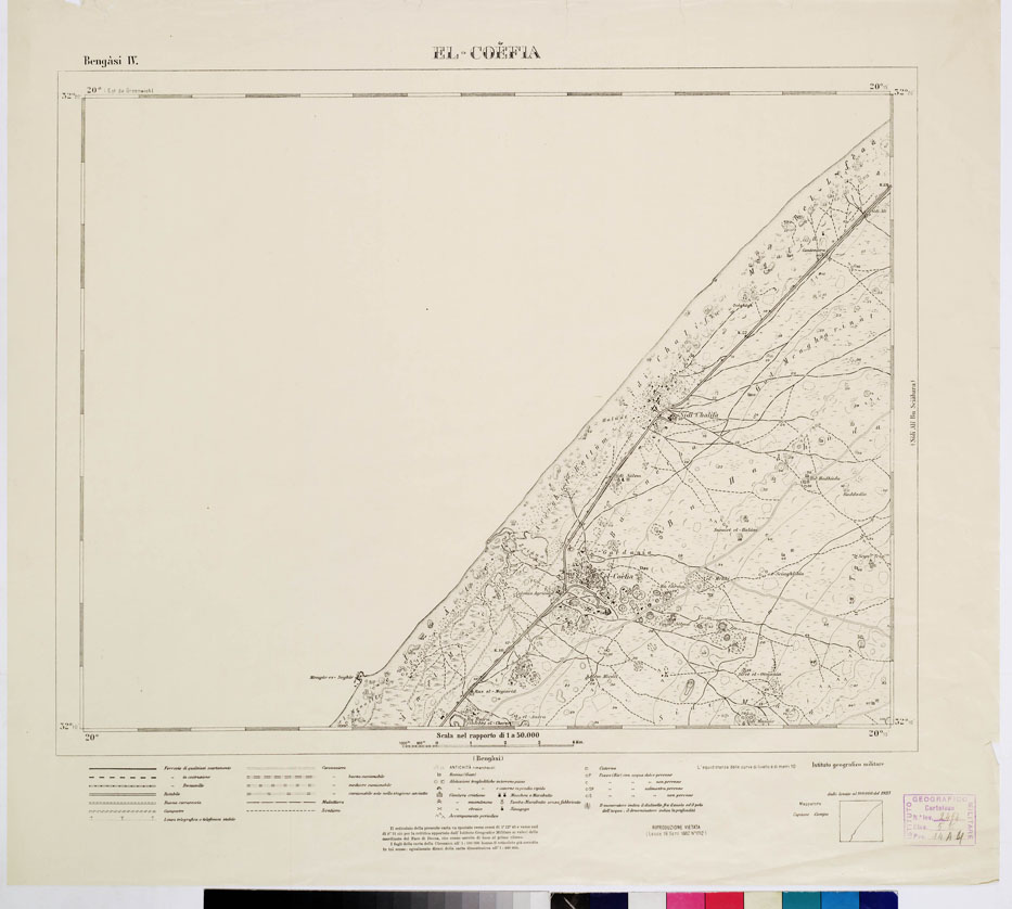 (N:7424) CARTA DELLA CIRENAICA AL 1:50.000 - BENGASI IV - El-Coefia (B0009585) Carte e stampe antiche: riproduzione a colori su carta (formato A2)