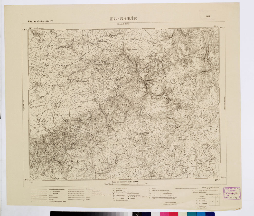 (N:7445) CARTA DELLA CIRENAICA AL 1:50.000 - ZAUIET EL-GASREIN IV - El-Garib (B0009588) Carte e stampe antiche: riproduzione a colori su carta (formato A2)