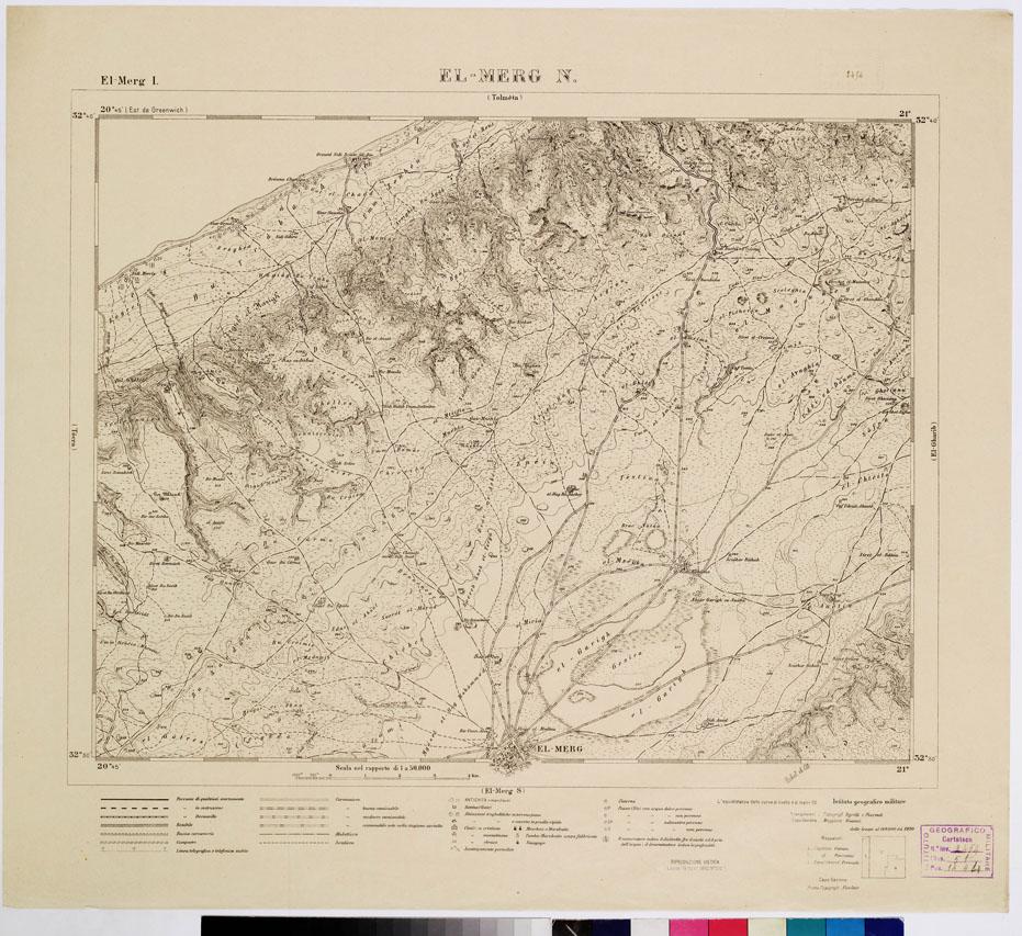 (N:7436) CARTA DELLA CIRENAICA AL 1:50.000 - EL-MERG I - El-Merg N. (B0009591) Carte e stampe antiche: riproduzione a colori su carta (formato A2)