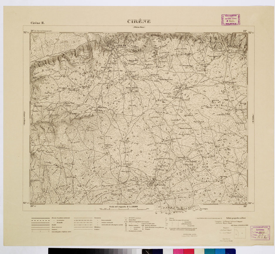 (N:7426) CARTA DELLA CIRENAICA AL 1:50.000 - CIRENE II - Cirene (B0009600) Carte e stampe antiche: riproduzione a colori su carta (formato A2)