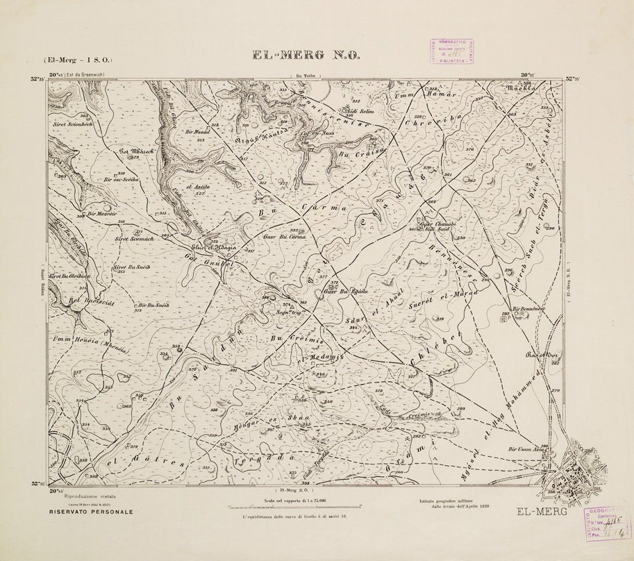 (N:2757) CARTA TOPOGRAFICA DELLA CIRENAICA AL 25.000 - EL-MERG I S. O. - El-Merg N. O. (B0009609) Carte e stampe antiche: riproduzione a colori su carta (formato A2)