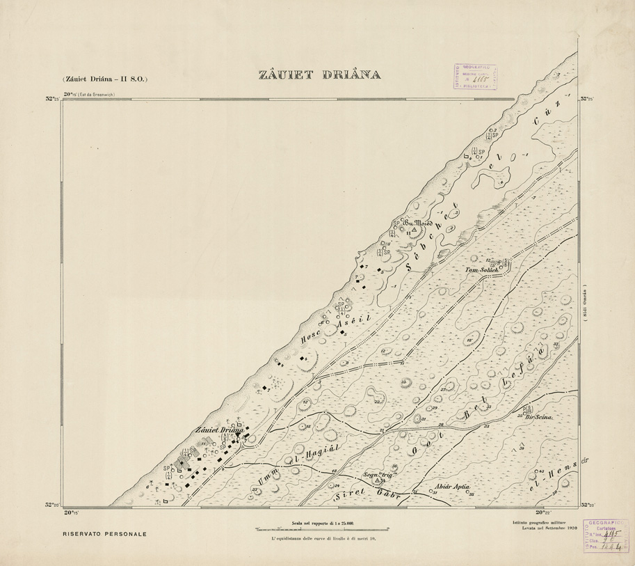(N:2799) CARTA TOPOGRAFICA DELLA CIRENAICA AL 25.000 - ZAUIET DRIANA II S. O. - Zauiet Driana (B0009610) Carte e stampe antiche: riproduzione a colori su carta (formato A2)
