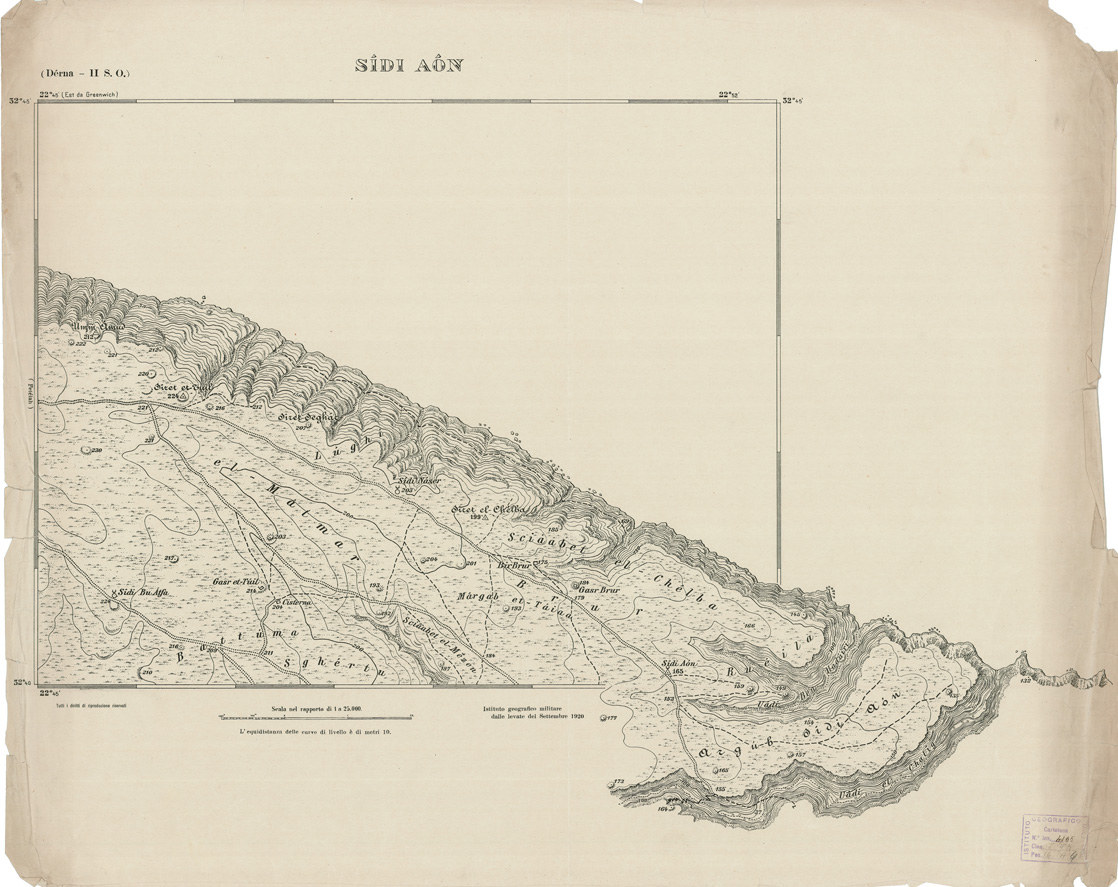 (N:2771) CARTA TOPOGRAFICA DELLA CIRENAICA AL 25.000 - DERNA II S. O. - Sidi Aon (B0009615) Carte e stampe antiche: riproduzione a colori su carta (formato A2)