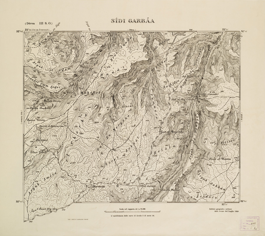 (N:2774) CARTA TOPOGRAFICA DELLA CIRENAICA AL 25.000 - DERNA III S. O. - Sidi Garbaa (B0009616) Carte e stampe antiche: riproduzione a colori su carta (formato A2)