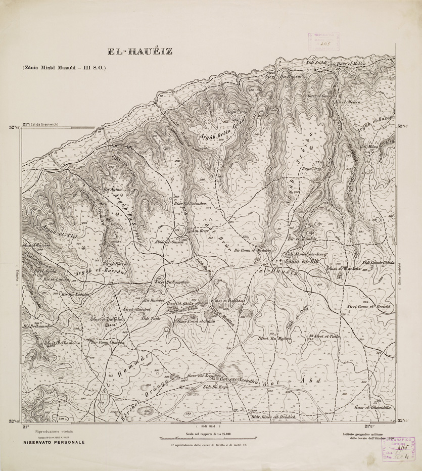 (N:2754) CARTA TOPOGRAFICA DELLA CIRENAICA AL 25.000 - ZAUIA MIRAD MASAUD III S. O. - El-Haueiz (B0009617) Carte e stampe antiche: riproduzione a colori su carta (formato A2)