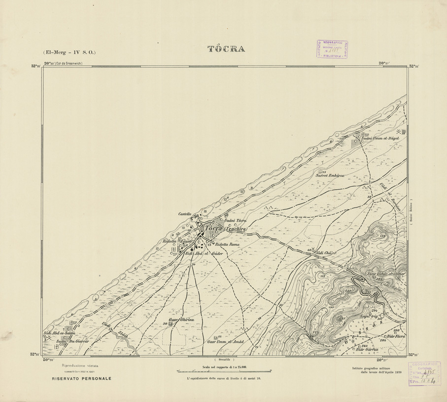 (N:2784) CARTA TOPOGRAFICA DELLA CIRENAICA AL 25.000 - EL-MERG IV S. O. - Tocra (B0009619) Carte e stampe antiche: riproduzione a colori su carta (formato A2)