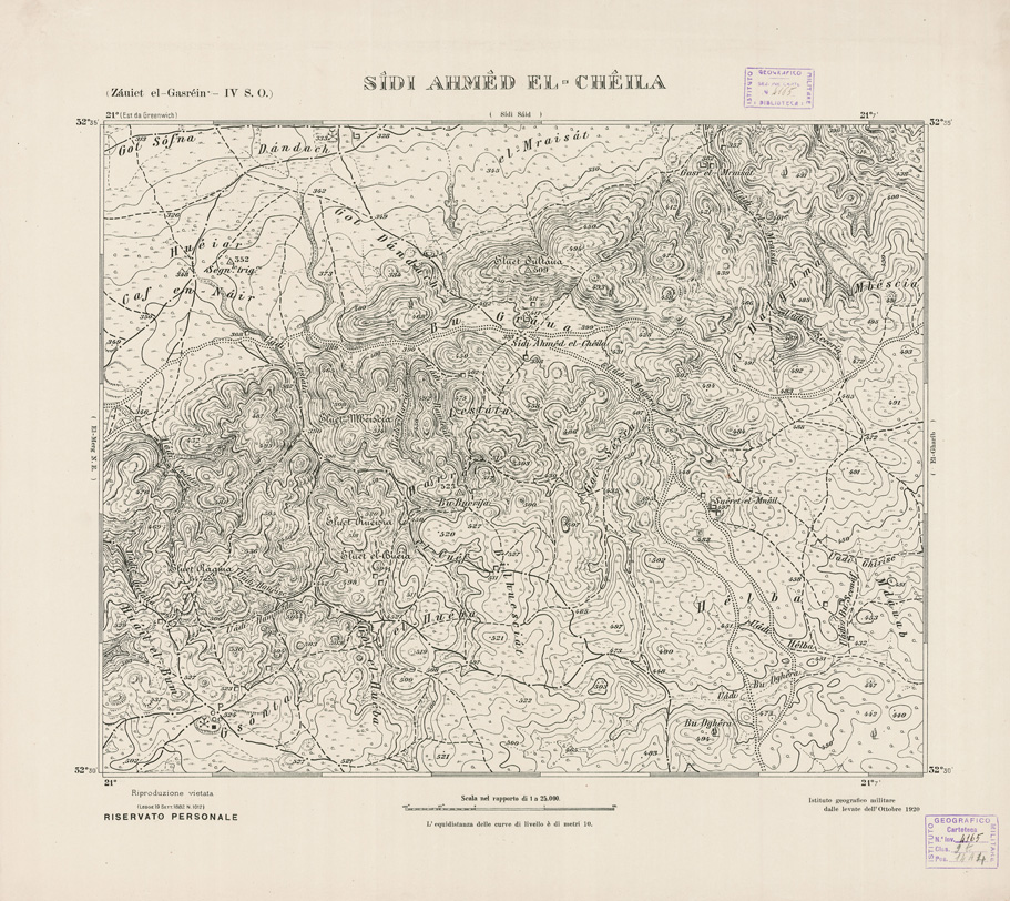 (N:2770) CARTA TOPOGRAFICA DELLA CIRENAICA AL 25.000 - ZAUIET EL-GASREIN IV S. O. - Sidi Ahmed El-Cheila (B0009623) Carte e stampe antiche: riproduzione a colori su carta (formato A2)