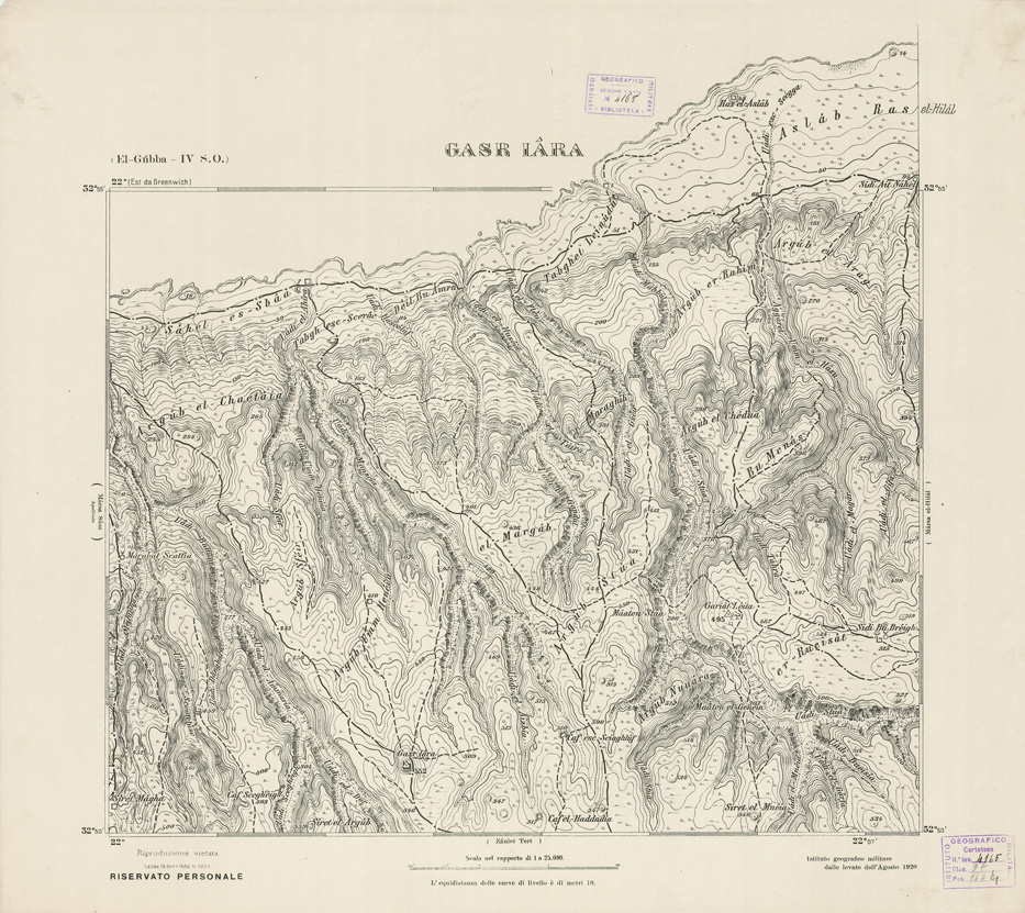 (N:2762) CARTA TOPOGRAFICA DELLA CIRENAICA AL 25.000 - EL-GUBBA IV S. O. - Gasr Iara (B0009624) Carte e stampe antiche: riproduzione a colori su carta (formato A2)