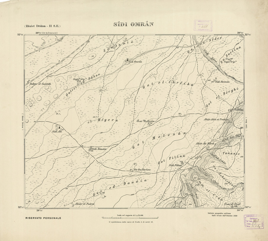 (N:2777) CARTA TOPOGRAFICA DELLA CIRENAICA AL 25.000 - ZAUIET DRIANA II S. E. - Sidi Omran (B0009629) Carte e stampe antiche: riproduzione a colori su carta (formato A2)