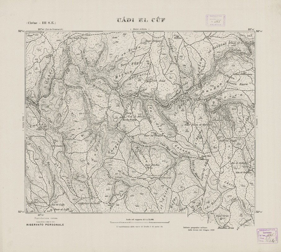 (N:2742) CARTA TOPOGRAFICA DELLA CIRENAICA AL 25.000 - CIRENE III S. E. - Uadi El Cuf (B0009637) Carte e stampe antiche: riproduzione a colori su carta (formato A2)