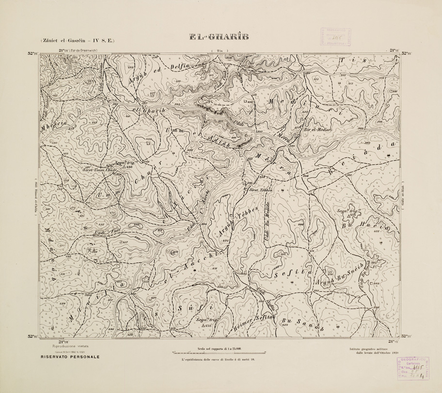 (N:2750) CARTA TOPOGRAFICA DELLA CIRENAICA AL 25.000 - ZAUIET EL-GASREIN IV S. E. - El-Gharib (B0009642) Carte e stampe antiche: riproduzione a colori su carta (formato A2)