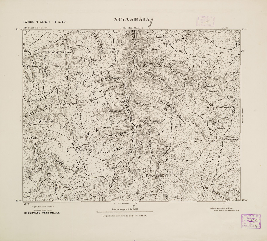 (N:2769) CARTA TOPOGRAFICA DELLA CIRENAICA AL 25.000 - ZAUIET EL-GASREIN I N. O. - Sciaaraia (B0009643) Carte e stampe antiche: riproduzione a colori su carta (formato A2)