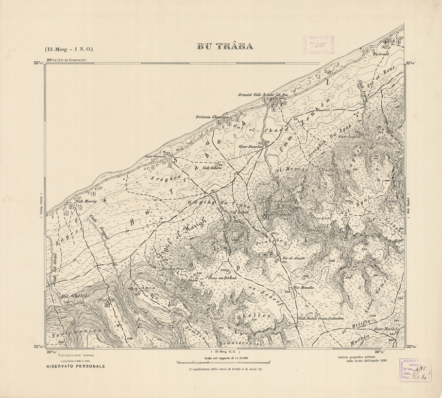 (N:2744) CARTA TOPOGRAFICA DELLA CIRENAICA AL 25.000 - EL-MERG I N. O. - Bu Traba (B0009644) Carte e stampe antiche: riproduzione a colori su carta (formato A2)