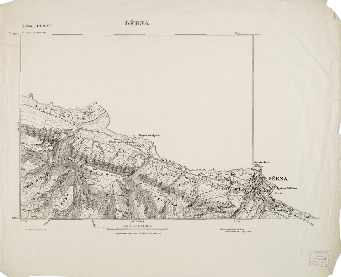 (N:2749) CARTA TOPOGRAFICA DELLA CIRENAICA AL 25.000 - DERNA III N. O. - Derna (B0009651) Carte e stampe antiche: riproduzione a colori su carta (formato A2)