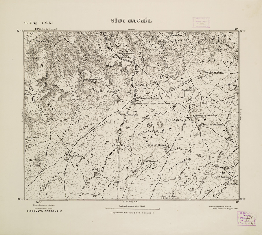 (N:2773) CARTA TOPOGRAFICA DELLA CIRENAICA AL 25.000 - EL-MERG I N. E. - Sidi Dachil (B0009654) Carte e stampe antiche: riproduzione a colori su carta (formato A2)