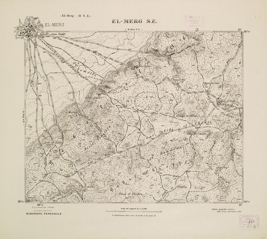 (N:2758) CARTA TOPOGRAFICA DELLA CIRENAICA AL 25.000 - EL-MERG II N. E. - El-Merg S. E. (B0009658) Carte e stampe antiche: riproduzione a colori su carta (formato A2)