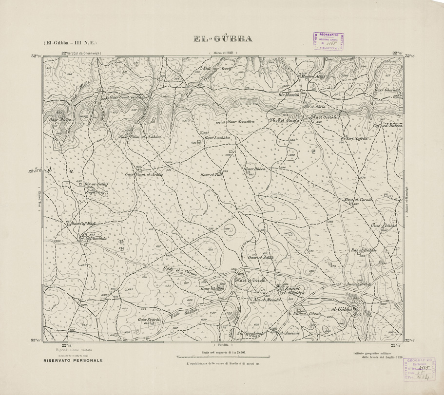(N:2752) CARTA TOPOGRAFICA DELLA CIRENAICA AL 25.000 - EL-GUBBA III N. E. - El-Gubba (B0009660) Carte e stampe antiche: riproduzione a colori su carta (formato A2)