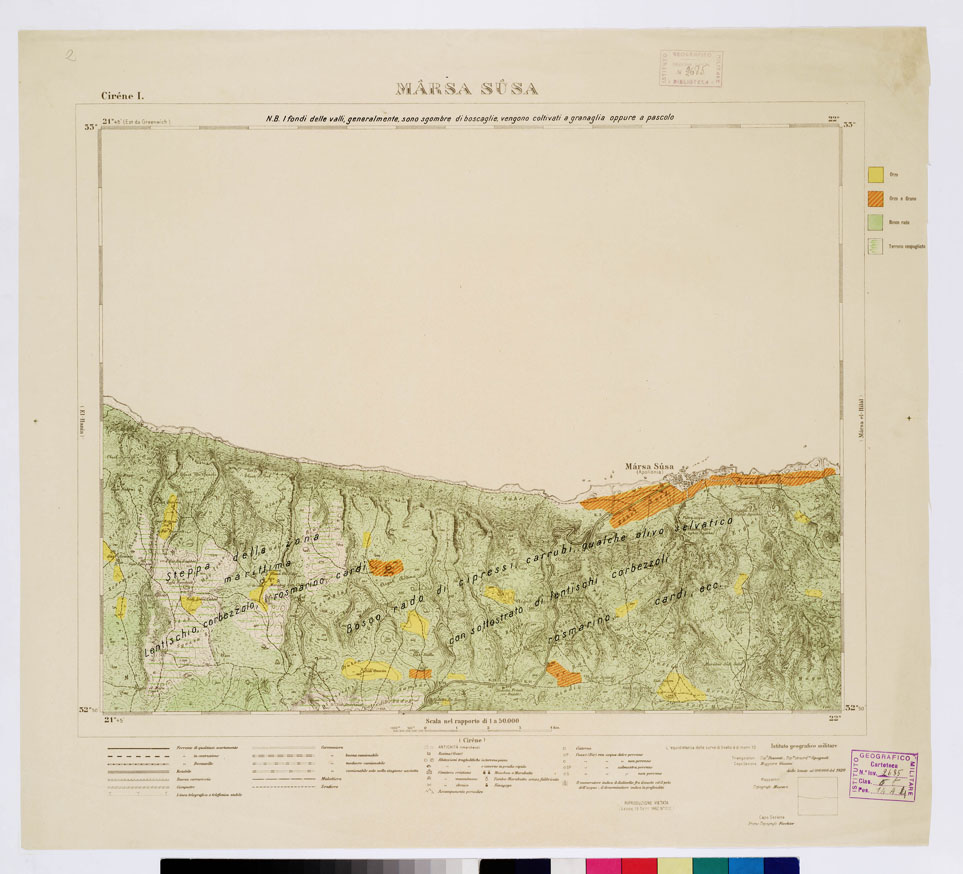 (N:7481) CARTA TOPOGRAFICA DELLA CIRENAICA ALLA SCALA DI 1:50.000 - CIRENE I - Marsa Susa (B0009738) Carte e stampe antiche: riproduzione a colori su carta (formato A2)