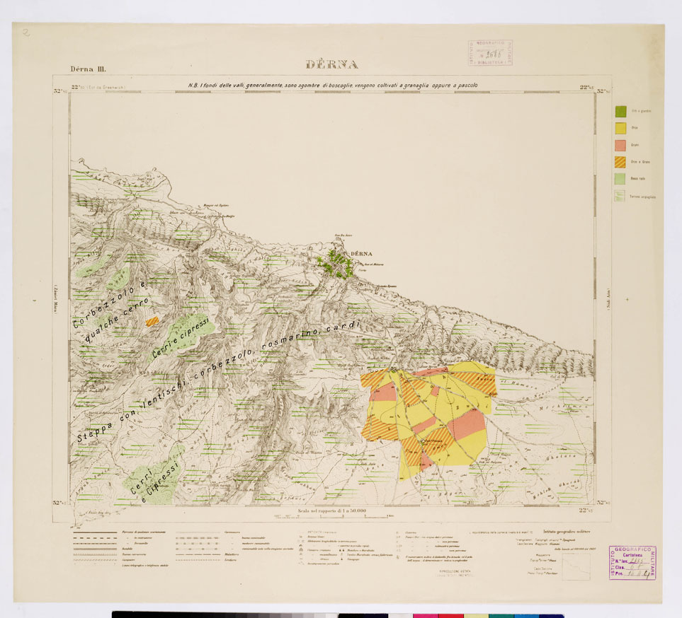 (N:7470) CARTA TOPOGRAFICA DELLA CIRENAICA ALLA SCALA DI 1:50.000 - DERNA III - Derna (B0009747) Carte e stampe antiche: riproduzione a colori su carta (formato A2)