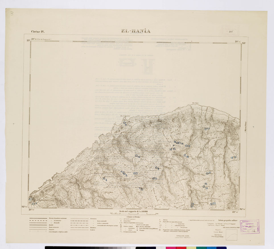 (N:7494) CARTA TOPOGRAFICA DELLA CIRENAICA ALLA SCALA DI 1:50.000 - CIRENE IV - El-Hania (B0009764, B0009765) Carte e stampe antiche: riproduzione a colori su carta (formato A2)