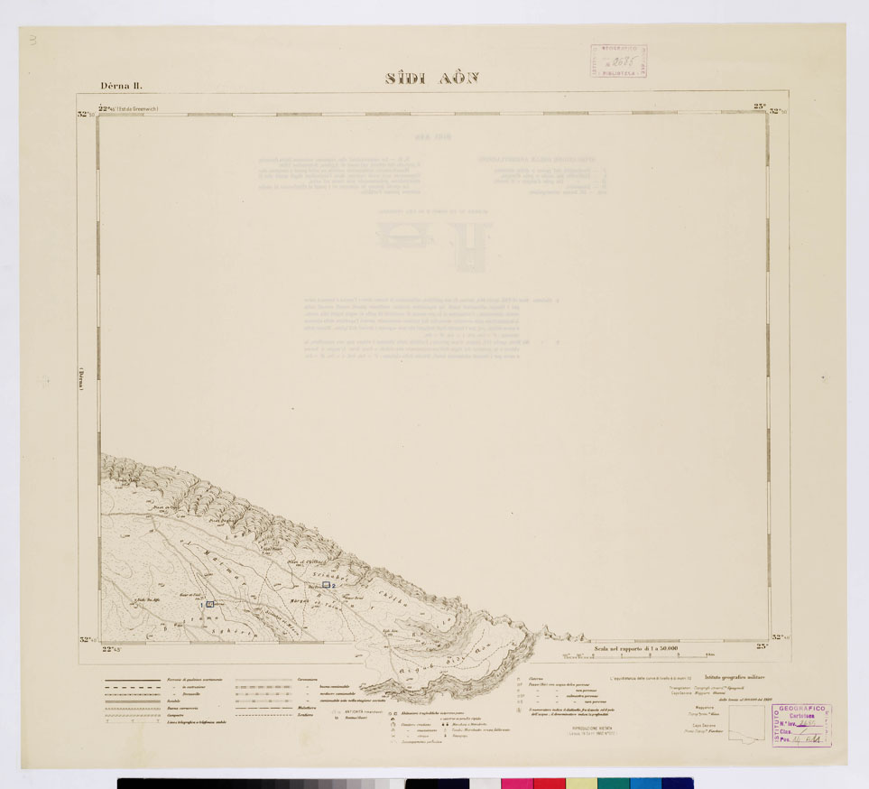 (N:7504) CARTA TOPOGRAFICA DELLA CIRENAICA ALLA SCALA DI 1:50.000 - DERNA II - Sidi Aon (B0009774, B0009775) Carte e stampe antiche: riproduzione a colori su carta (formato A2)