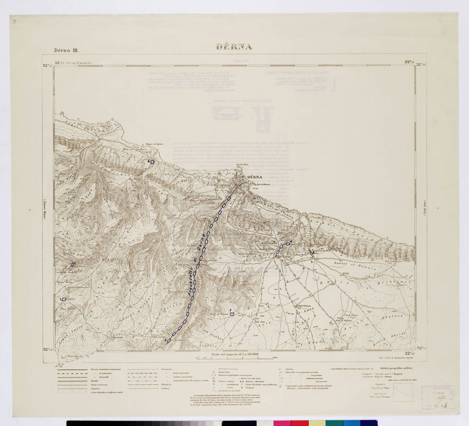 (N:7506) CARTA TOPOGRAFICA DELLA CIRENAICA ALLA SCALA DI 1:50.000 - DERNA III - Derna (B0009776, B0009777) Carte e stampe antiche: riproduzione a colori su carta (formato A2)