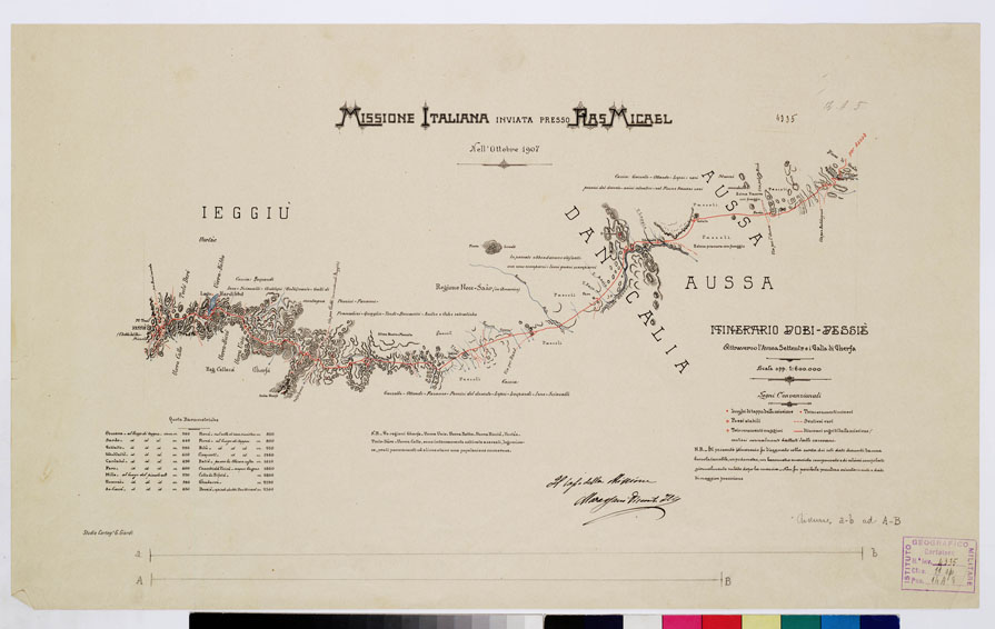 (N:9803) ITINERARIO DOBI-DESSIE' ATTRAVERSO L'AUSSA SETTENTRIONALE ED I GALLA DI GHERFA (B0009833) Carte e stampe antiche: riproduzione a colori su carta (formato A2)