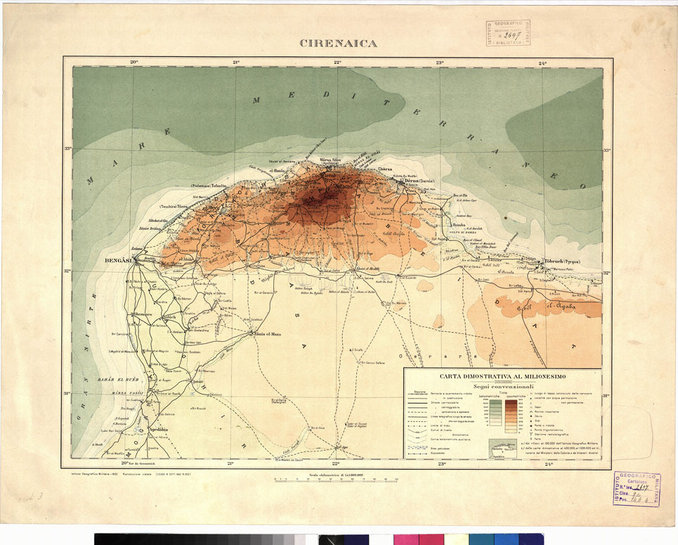 (N:8732) CIRENAICA. CARTA DIMOSTRATIVA AL MILIONESIMO (B0009912) Carte e stampe antiche: riproduzione a colori su carta (formato A2)