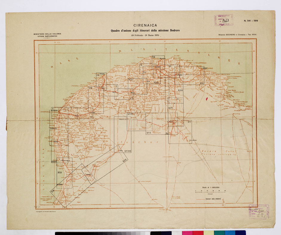 (N:10996) ITINERARI DELLA CIRENAICA - Quadro d'unione (B0010136) Carte e stampe antiche: riproduzione a colori su carta (formato A2)