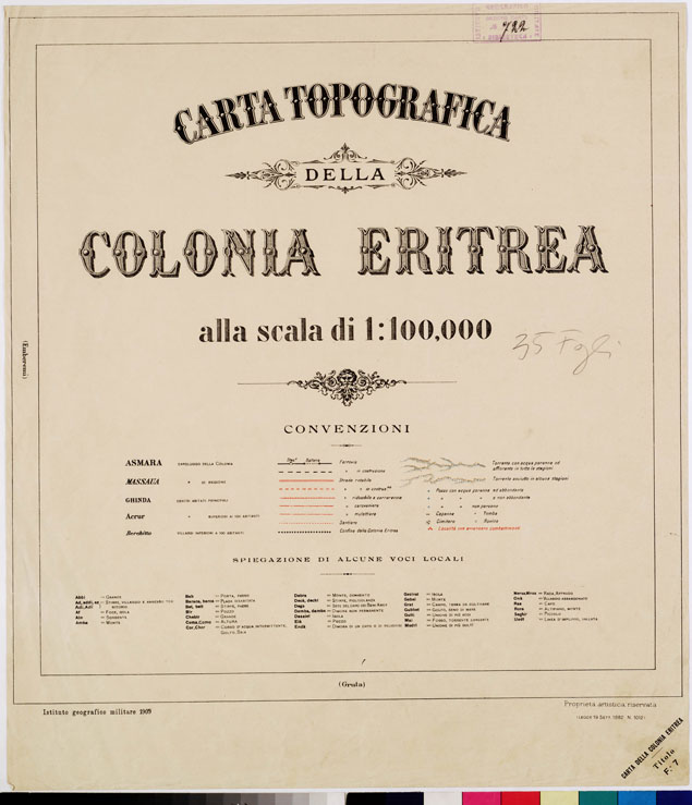 (N:2961) CARTA DELLA COLONIA ERITREA. I.G.M. - TITOLO (B0010428) Carte e stampe antiche: riproduzione a colori su carta (formato A2)