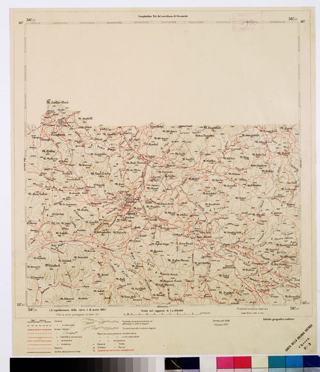 (N:2951) CARTA DELLA COLONIA ERITREA. I.G.M. - Foglio 3 - CHEREN (B0010431) Carte e stampe antiche: riproduzione a colori su carta (formato A2)