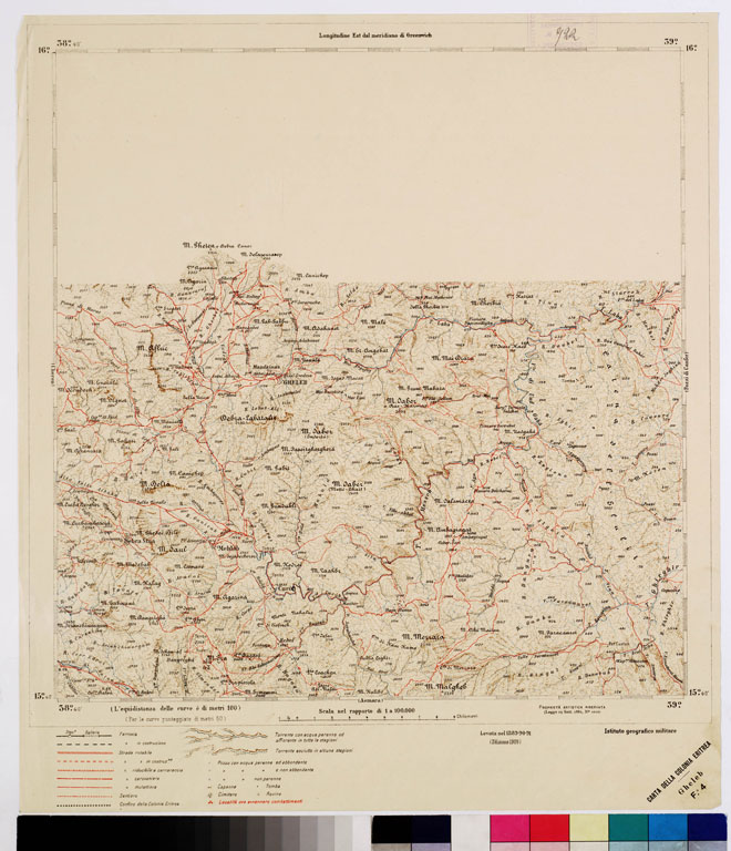 (N:2956) CARTA DELLA COLONIA ERITREA. I.G.M. - Foglio 4 - GHELEB (B0010432) Carte e stampe antiche: riproduzione a colori su carta (formato A2)
