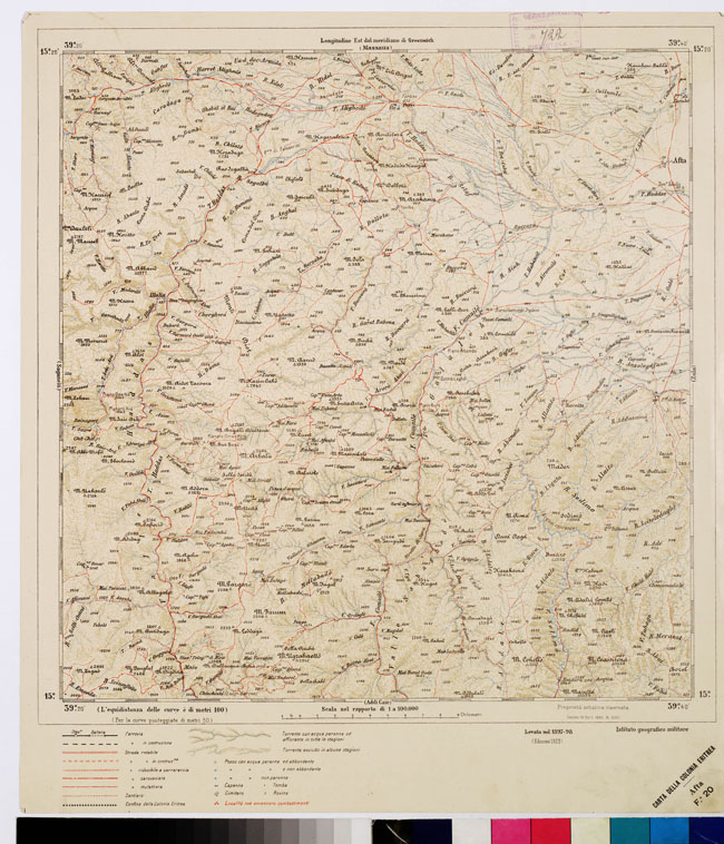 (N:2939) CARTA DELLA COLONIA ERITREA. I.G.M. - Foglio 20 - AFTA (B0010447) Carte e stampe antiche: riproduzione a colori su carta (formato A2)