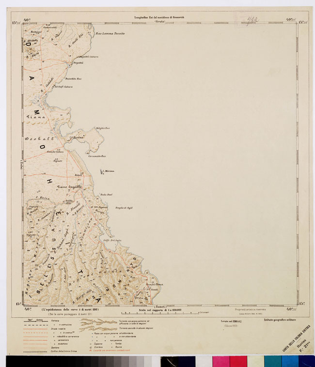 (N:2940) CARTA DELLA COLONIA ERITREA. I.G.M. - Foglio 21 - BIS HARENA (B0010449) Carte e stampe antiche: riproduzione a colori su carta (formato A2)