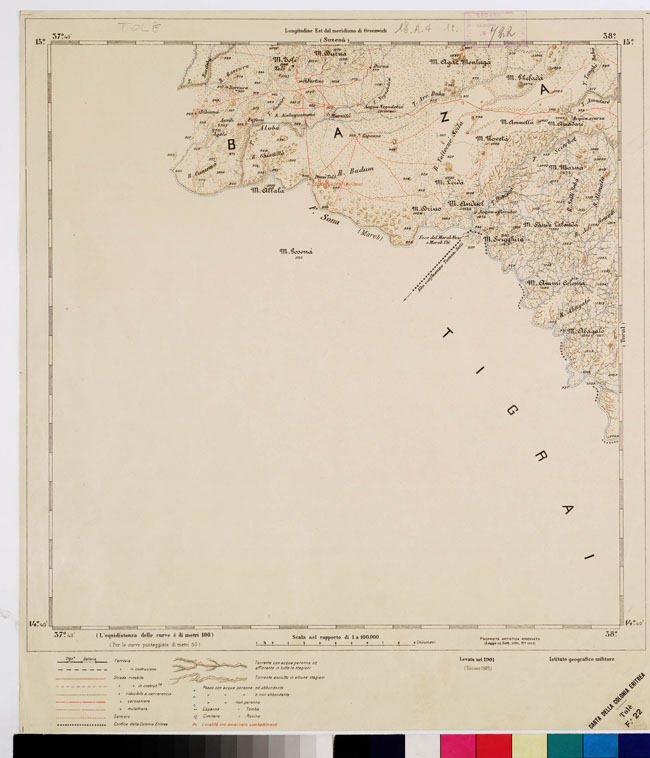 (N:2942) CARTA DELLA COLONIA ERITREA. I.G.M.- Foglio 22 - TOLE' (B0010450) Carte e stampe antiche: riproduzione a colori su carta (formato A2)