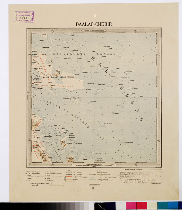 (N:4218) CARTA DIMOSTRATIVA DELLA COLONIA ERITREA E REGIONI ADIACENTI - DAALAC - CHEBIR
 (B0010543) Carte e stampe antiche: riproduzione a colori su carta (formato A2)