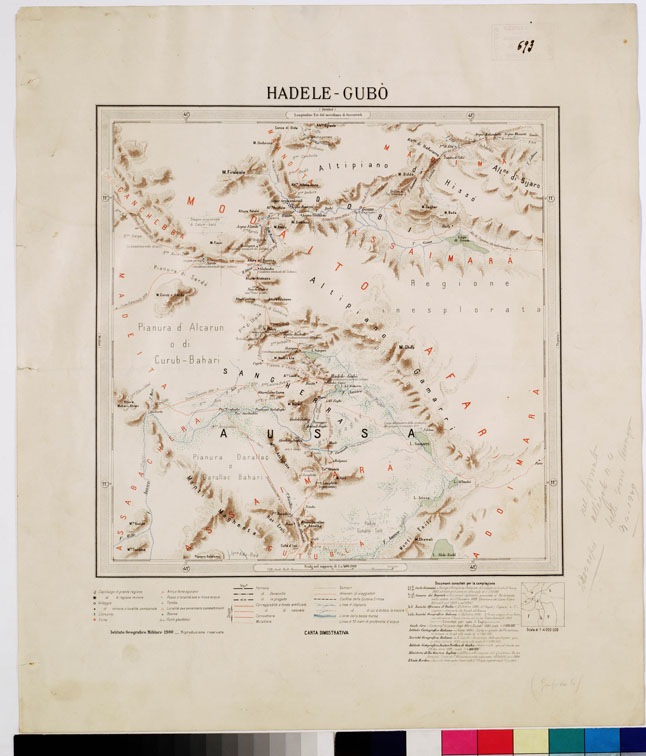 (N:4222) CARTA DIMOSTRATIVA DELLA COLONIA ERITREA E REGIONI ADIACENTI - HADELE - GUBO (B0010564) Carte e stampe antiche: riproduzione a colori su carta (formato A2)