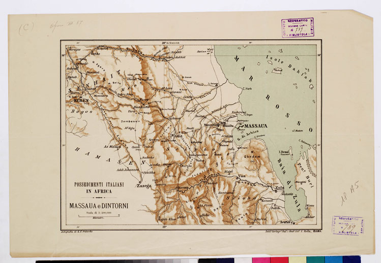 (N:14206) MASSAUA E DINTORNI  - POSSEIDIMENTI ITALIANI IN AFRICA (B0010577) Carte e stampe antiche: riproduzione a colori su carta (formato A2)