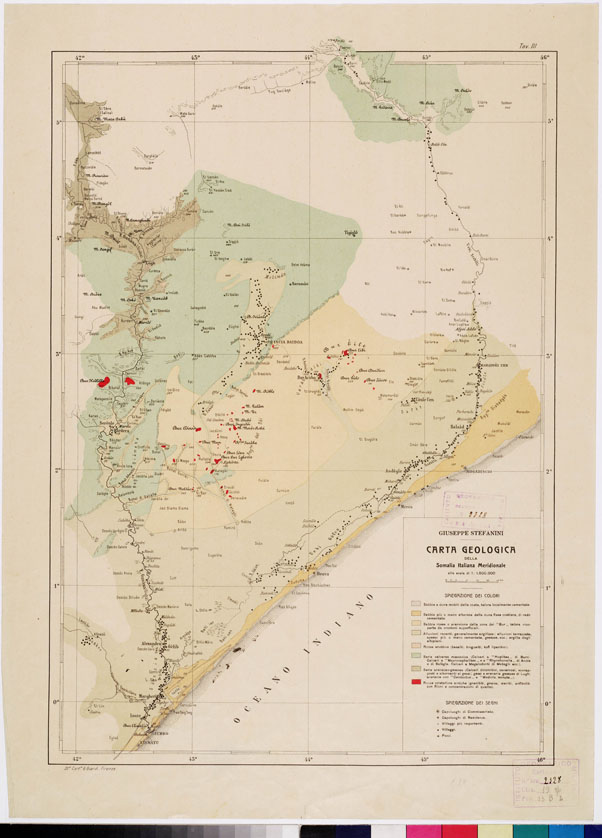 (N:15815) SCHIZZO GEOLOGICO DEGLI ITINERARI PERCORSI E RILEVATI NELLA SOMALIA MERIDIONALE. DUE TAVOLE - Tavola III (B0010599) Carte e stampe antiche: riproduzione a colori su carta (formato A2)