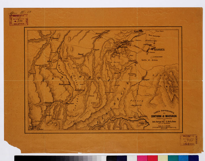 (N:6387) CARTA TOPOGRAFICA DEI DINTORNI DI MASSAUA COSTRUTTA E DISEGNATA NELL'ISTITUTO CARTOGRAFICO ITALIANO L. ROLLA, ROMA, DA G. E. FRITZSCHE (B0010682) Carte e stampe antiche: riproduzione a colori su carta (formato A2)
