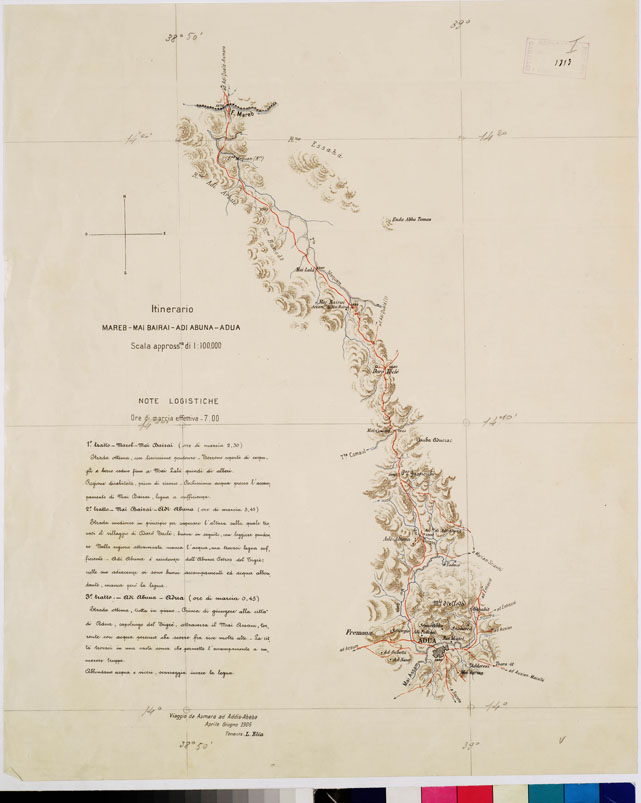 (N:10987) ITINERARIO MAREB MAI BAIRAI ADI ABUNA ADUA TAVOLA I (B0010784) Carte e stampe antiche: riproduzione a colori su carta (formato A2)