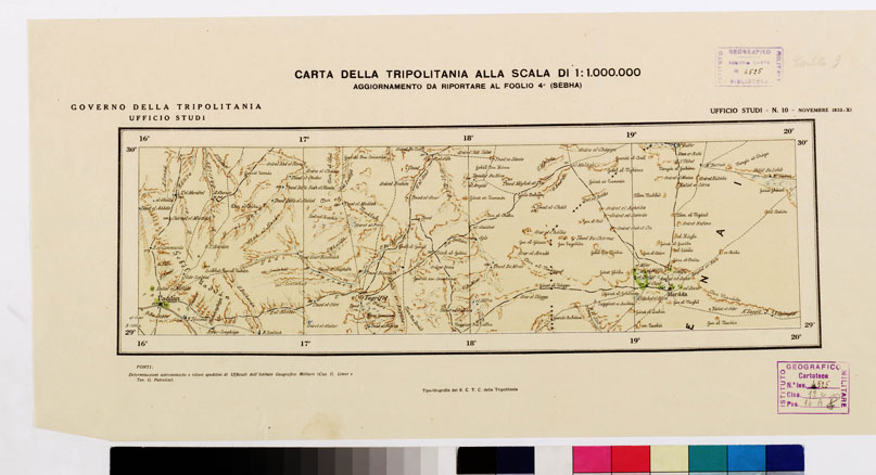 (N:3723) CARTA DELLA TRIPOLITANIA -Tavola 7 AGGIORNAMENTO DA PORTARE AL Foglio 4 (SEBHA) (B0010821) Carte e stampe antiche: riproduzione a colori su carta (formato A2)