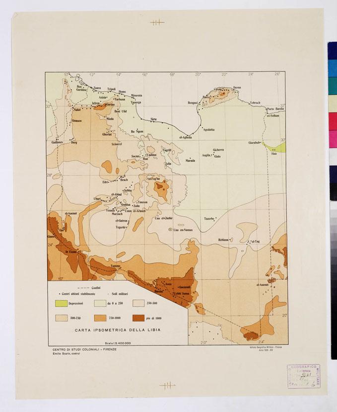 (N:5481) CARTA IPSOMETRICA DELLA LIBIA (B0010992) Carte e stampe antiche: riproduzione a colori su carta (formato A2)